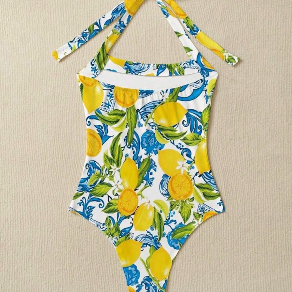 Lemon Print Halter Bodysuit